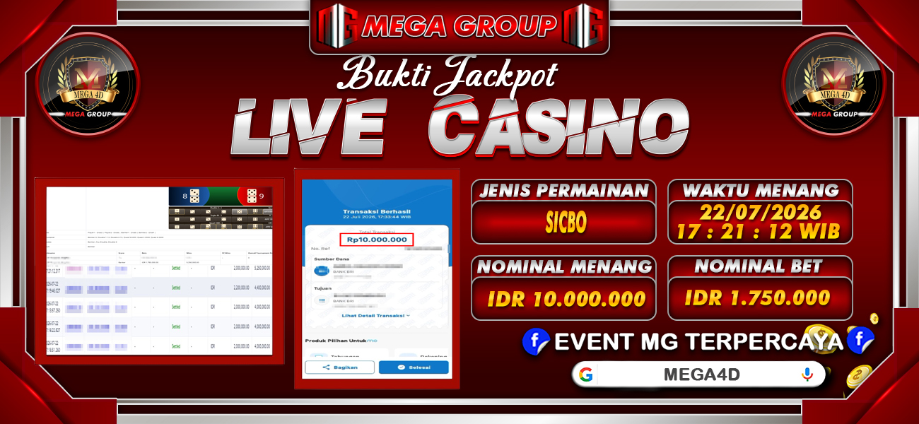 Bukti JP situs Mega4D hari Rabu, 22 Juli 2026